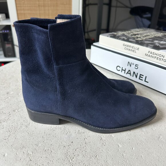 Stuart Weitzman Easy‎ On Reserve Blue Suede Pull-On 50/50 Booties Size 6M - Picture 6 of 10